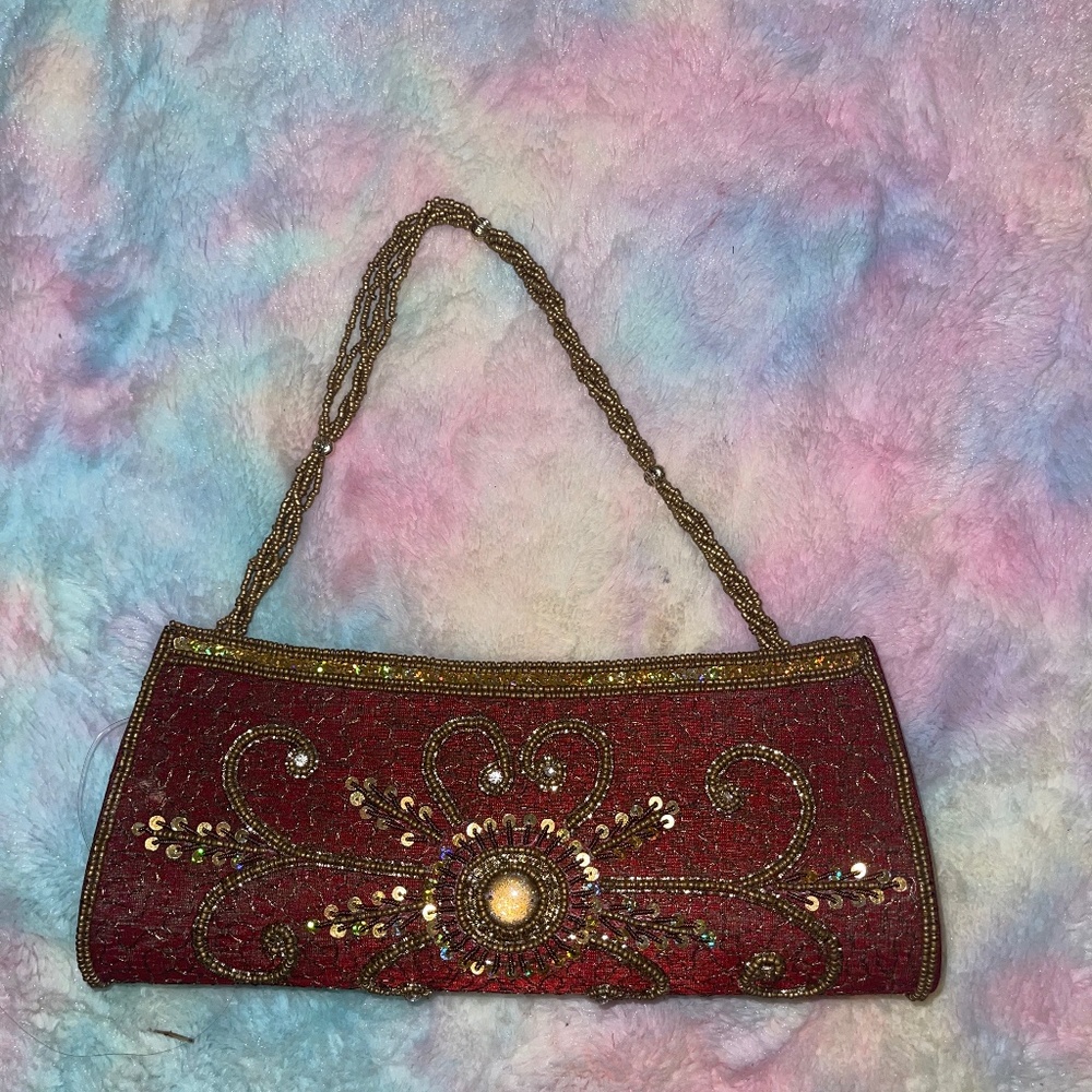 Vintage purse red and gold sequins
